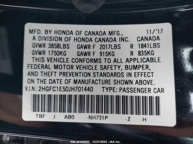 Honda CIVIC SI 2018 2HGFC1E50JH701440 Image 9