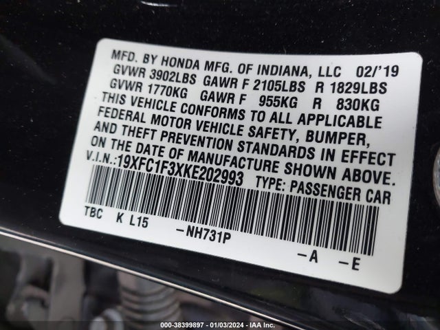 Honda CIVIC EX 2019 19XFC1F3XKE202993 Image 9