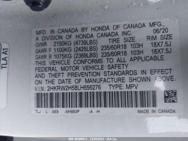 Honda Cr-v Awd Ex 2020 2HKRW2H58LH656276 Image 9