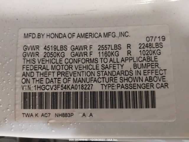 1HGCV3F54KA018227 Honda Accord Hybrid Ex-l