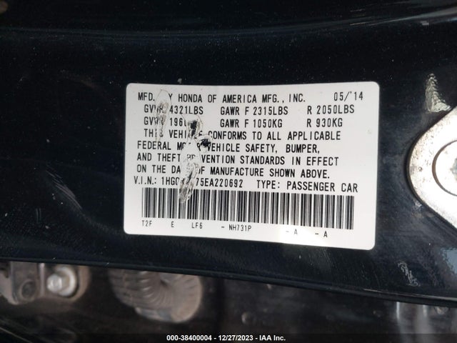 Honda ACCORD EX 2014 1HGCR2F75EA220692 Image 9