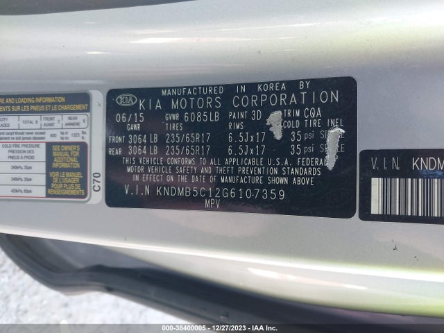 2016 KIA SEDONA LX VIN: KNDMB5C12G6107359