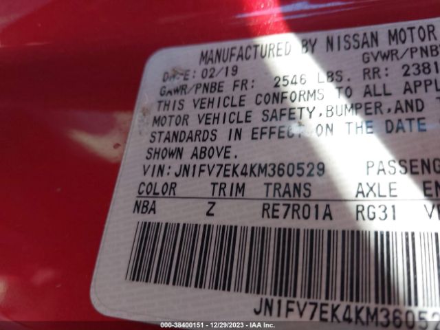 JN1FV7EK4KM360529 Infiniti Q60 3.0t Red Sport 400