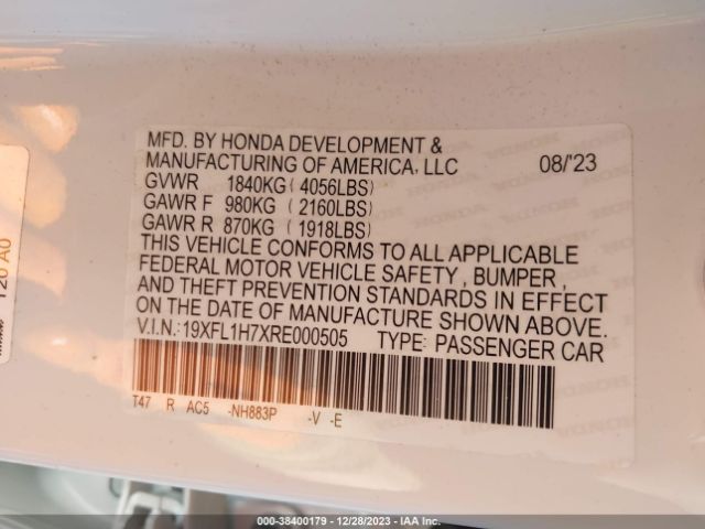 19XFL1H7XRE000505 Honda Civic Ex-l