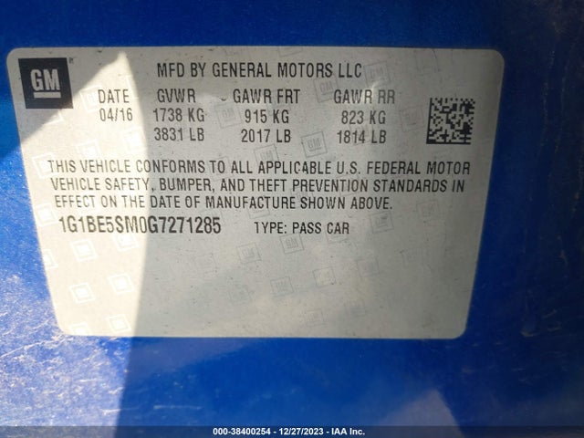Chevrolet Cruze Lt Auto 2016 1G1BE5SM0G7271285 Image 9