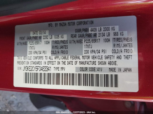 2015 MAZDA CX-5 TOURING VIN: JM3KE2CY5F0463341