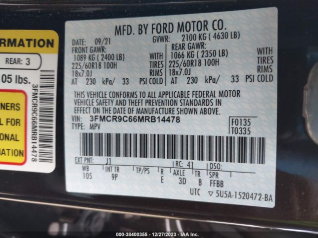 3FMCR9C66MRB14478 Ford Bronco Sport Outer Banks