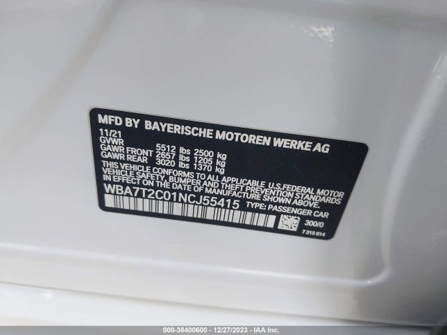BMW 740I 2022 WBA7T2C01NCJ55415 Image 9