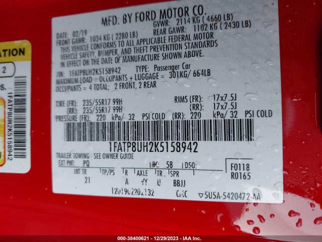 Ford Mustang Ecoboost 2019 1FATP8UH2K5158942 Image 9