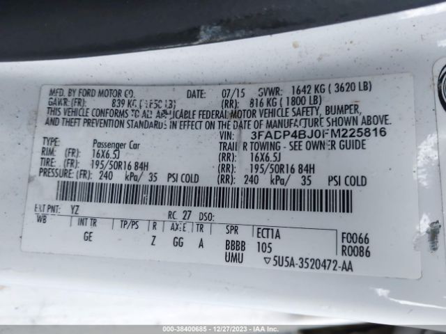 3FADP4BJ0FM225816 Ford FIESTA SE