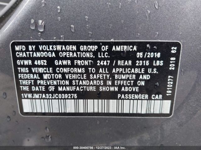 1VWJM7A32JC039275 Volkswagen Passat 3.6l V6 Gt