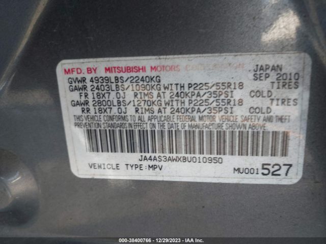 2011 MITSUBISHI OUTLANDER JA4AS3AWXBU010950 Photo 8