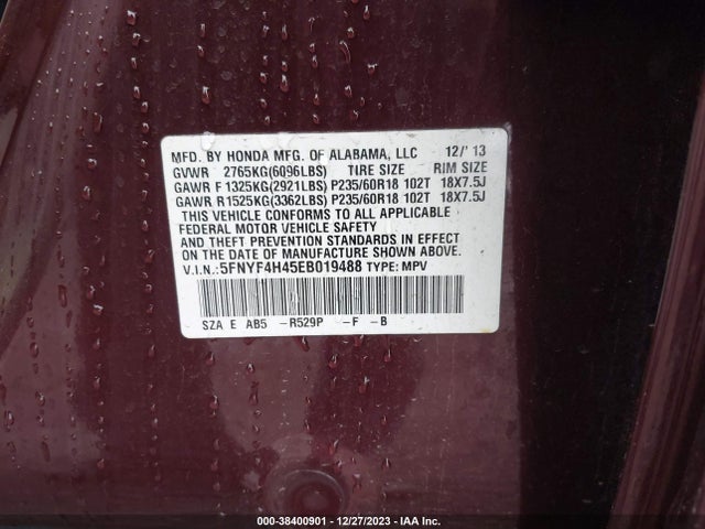 Honda Pilot Ex 2014 5FNYF4H45EB019488 Image 9