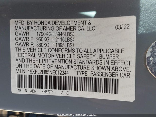 Honda Civic Sport 2022 19XFL2H85NE012344 Image 9