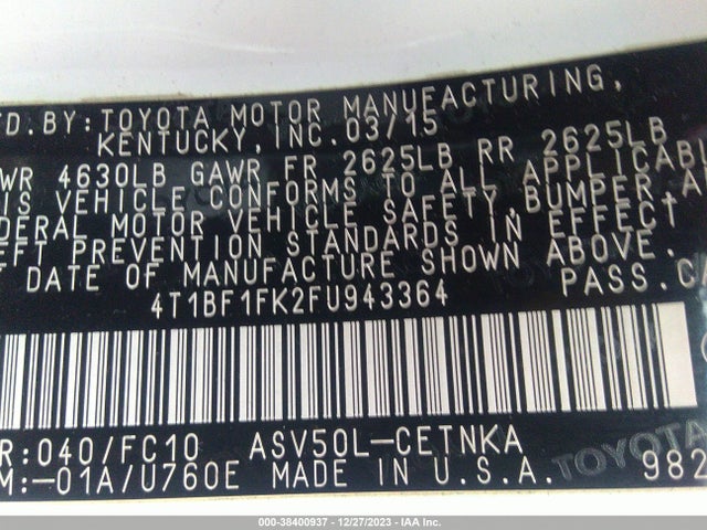 2015 TOYOTA CAMRY LE VIN: 4T1BF1FK2FU943364