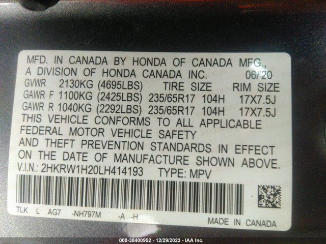 Honda Cr-v 2wd Lx 2020 2HKRW1H20LH414193 Image 9