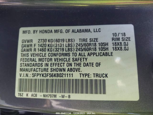 5FPYK3F56KB021111 Honda Ridgeline Rtl