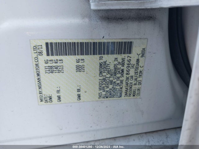 2011 NISSAN MAXIMA 3.5 SV VIN: 1N4AA5AP2BC869667