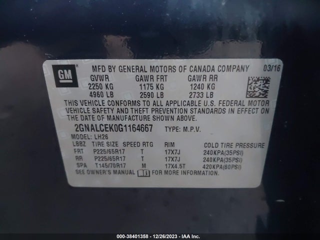 Chevrolet EQUINOX LT 2016 2GNALCEK0G1164667 Image 9