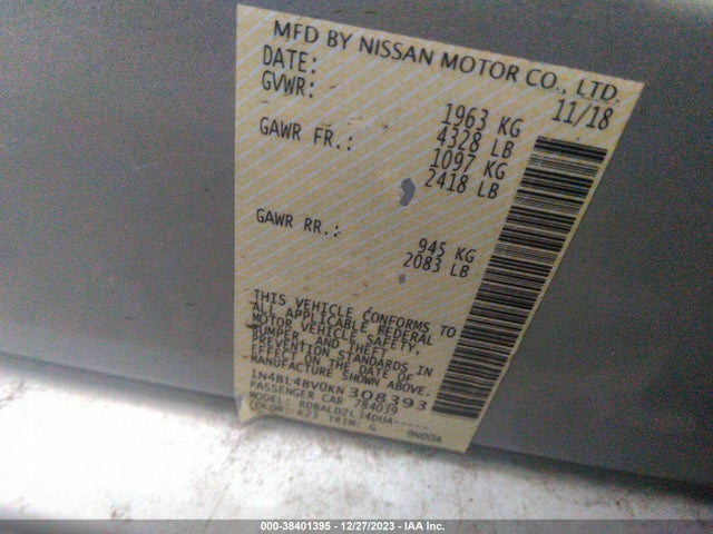 Nissan Altima 2.5 S 2019 1N4BL4BV0KN308393 Image 9