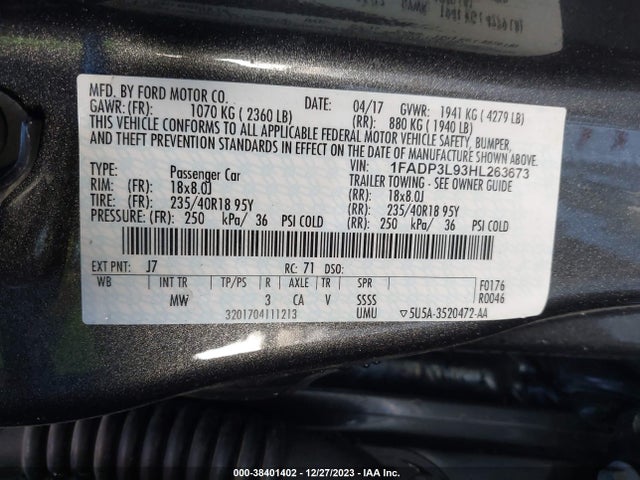 2017 FORD FOCUS ST VIN: 1FADP3L93HL263673