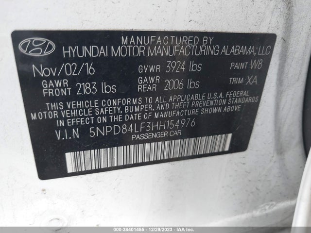 Hyundai Elantra Value Edition 2017 5NPD84LF3HH154976 Image 9