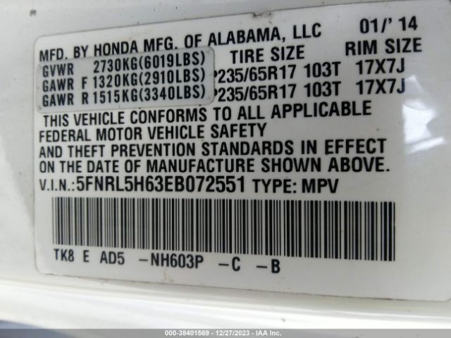 2014 HONDA ODYSSEY 5FNRL5H63EB072551 Photo 8