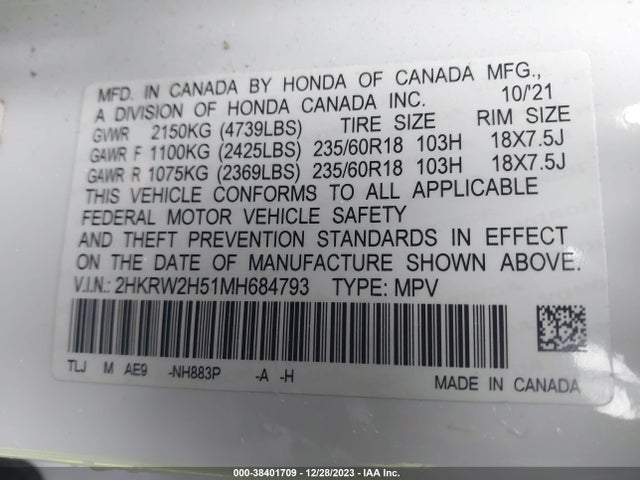Honda Cr-v Awd Ex 2021 2HKRW2H51MH684793 Image 9