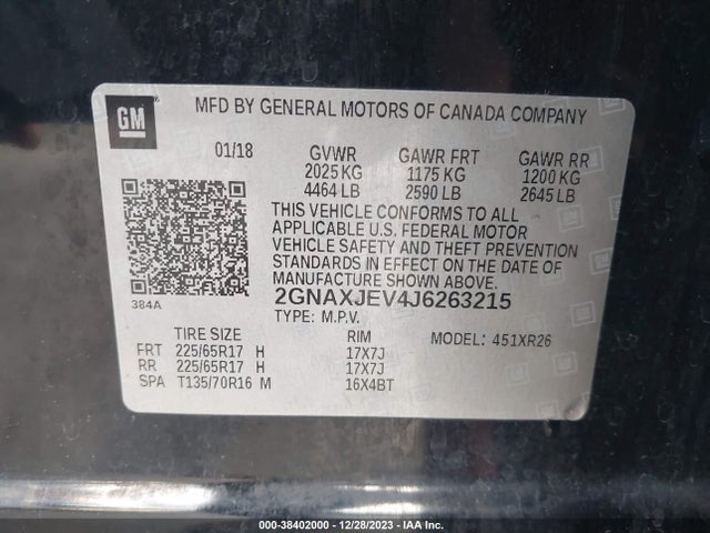 Chevrolet EQUINOX LT 2018 2GNAXJEV4J6263215 Image 9