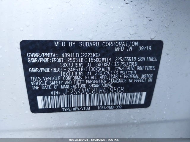 2020 SUBARU FORESTER SPORT VIN: JF2SKAMC8LH419508
