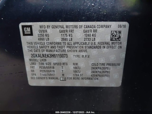 GMC Terrain Sle-2 2017 2GKALNEK3H6119073 Image 9