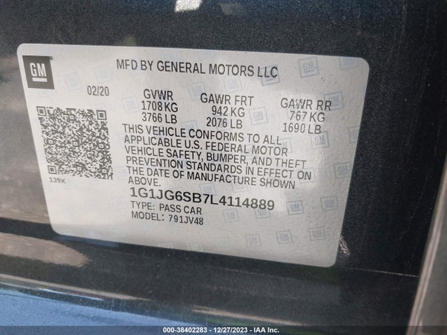 Chevrolet Sonic Fwd  1fl 5-door 2020 1G1JG6SB7L4114889 Image 9