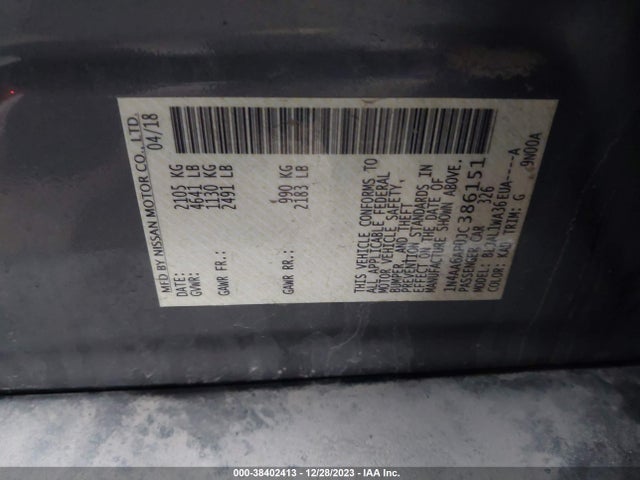 2018 NISSAN MAXIMA 3.5 SR VIN: 1N4AA6AP0JC386151