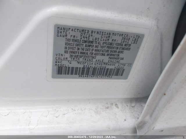 2014 NISSAN SENTRA SL VIN: 3N1AB7AP7EY277943