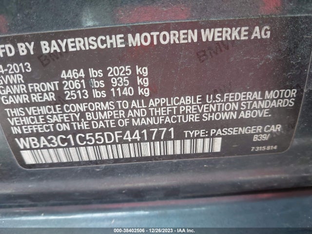 2013 BMW 328I VIN: WBA3C1C55DF441771