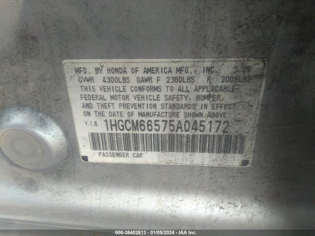 2005 HONDA ACCORD 3.0 EX VIN: 1HGCM66575A045172