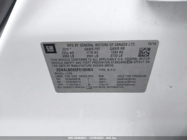 Chevrolet EQUINOX 1LT 2015 2GNALBEK8F6198464 Image 9
