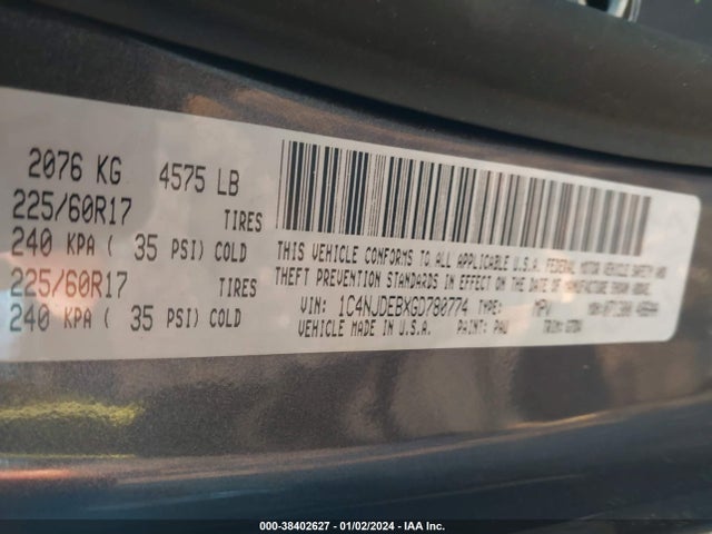 2016 JEEP COMPASS LATITUDE VIN: 1C4NJDEBXGD780774
