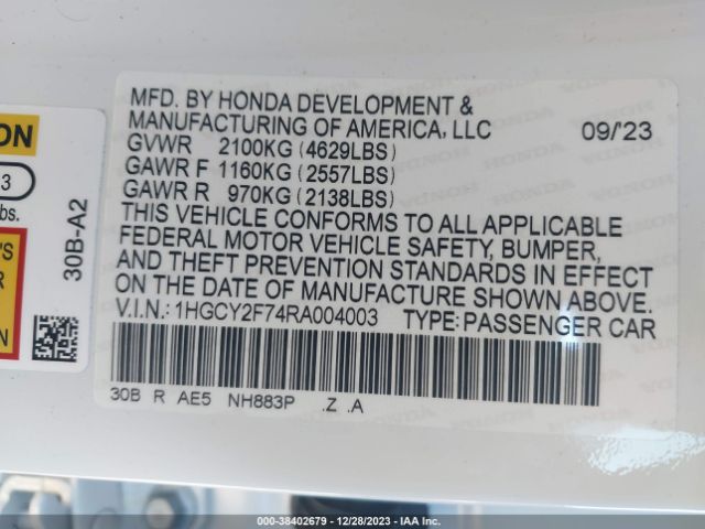 1HGCY2F74RA004003 Honda Accord Hybrid Sport-l