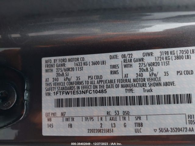 1FTFW1E53NFC10485 Ford F-150 Xlt