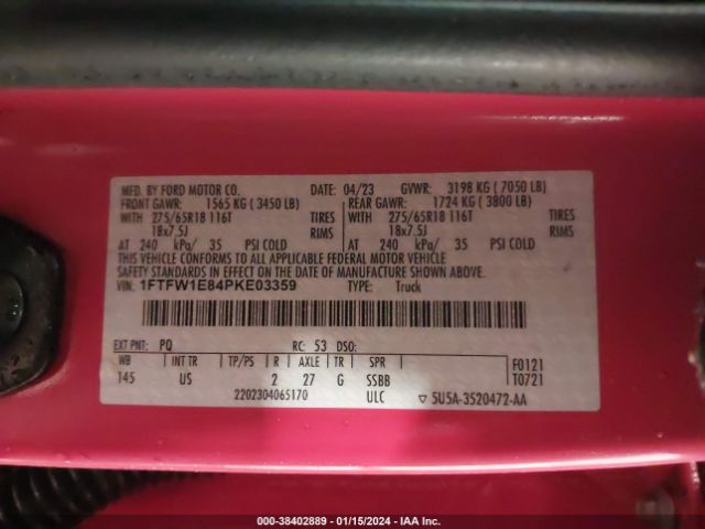 1FTFW1E84PKE03359 Ford F-150 Xlt