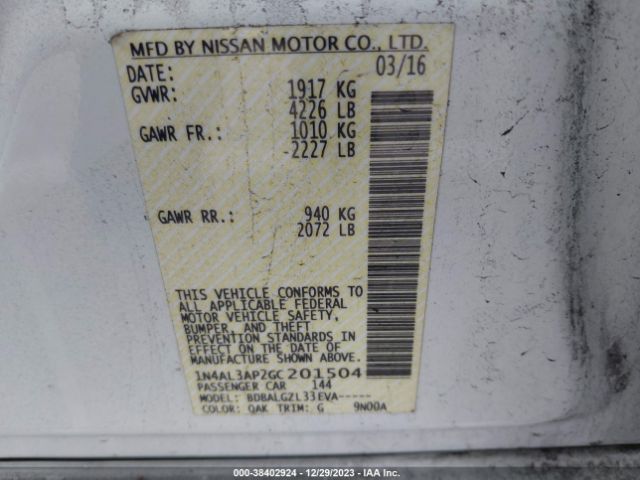 1N4AL3AP2GC201504 Nissan Altima 2.5/2.5 S/2.5 Sl/2.5 Sr/2.5 Sv