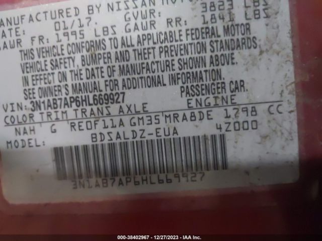 3N1AB7AP6HL669927 Nissan SENTRA SV