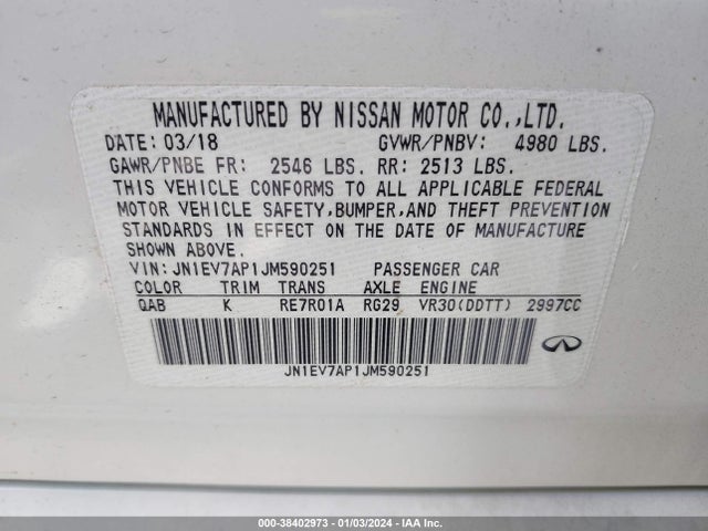 Infiniti Q50 3.0t Luxe 2018 JN1EV7AP1JM590251 Image 9