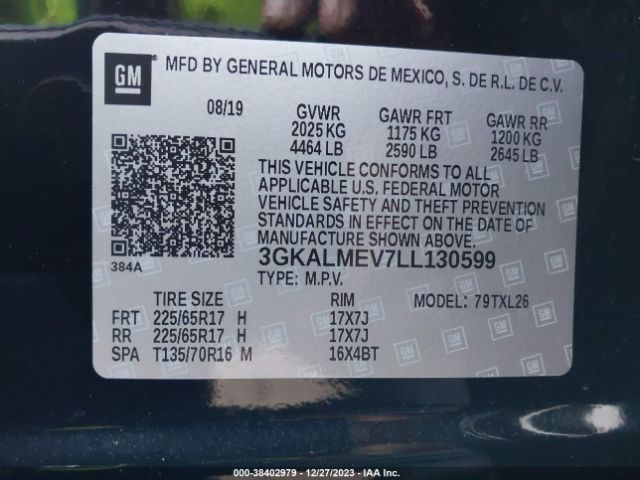 3GKALMEV7LL130599 GMC Terrain Fwd Sle