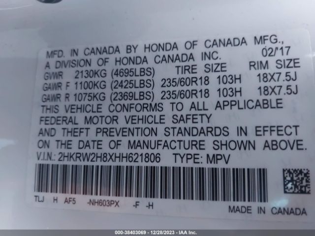 2HKRW2H8XHH621806 Honda Cr-v Ex-l/ex-l Navi