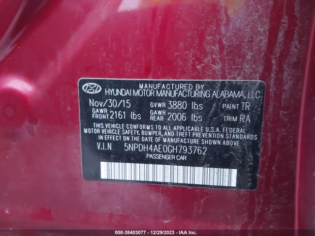 Hyundai ELANTRA SE 2016 5NPDH4AE0GH793762 Image 9
