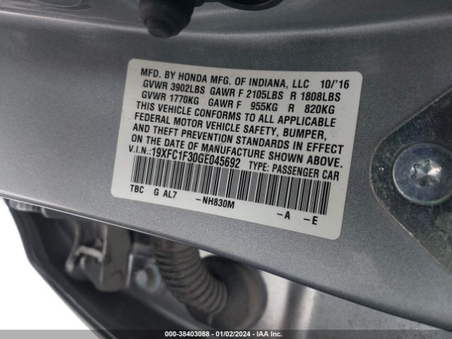 19XFC1F30GE045692 Honda Civic Ex-t