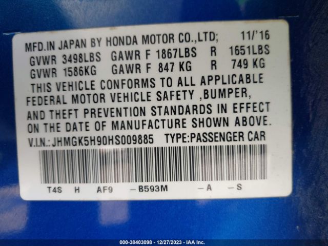 JHMGK5H90HS009885 Honda Fit Ex-l