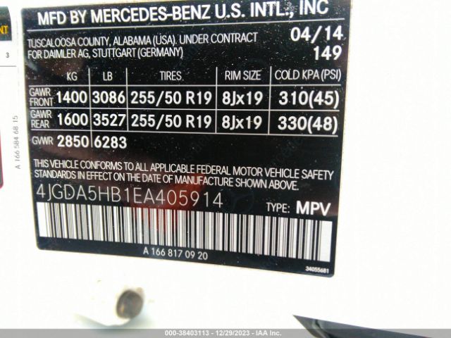 4JGDA5HB1EA405914 Mercedes-Benz Ml 350 4matic